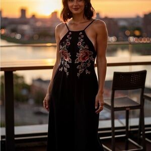 Chic Black Floral Backless Dress